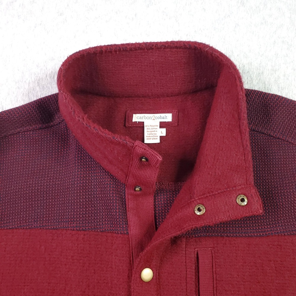 carbon2cobalt Shirt Jacket Mens Large Red Snap Front Waffle Knit Lined Pockets - Picture 5 of 15
